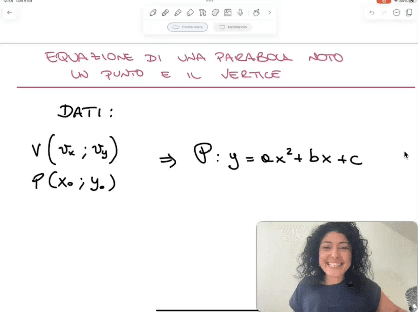 Equazione di una parabola noto un punto e il Vertice